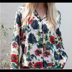 H&M floral pajama style blouse, Sz 2